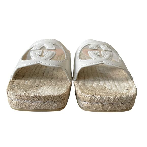 GUCCI Interlocking G Leather Cut Out Espadrille Sandals White Size 39.5 NEW - Picture 7 of 15